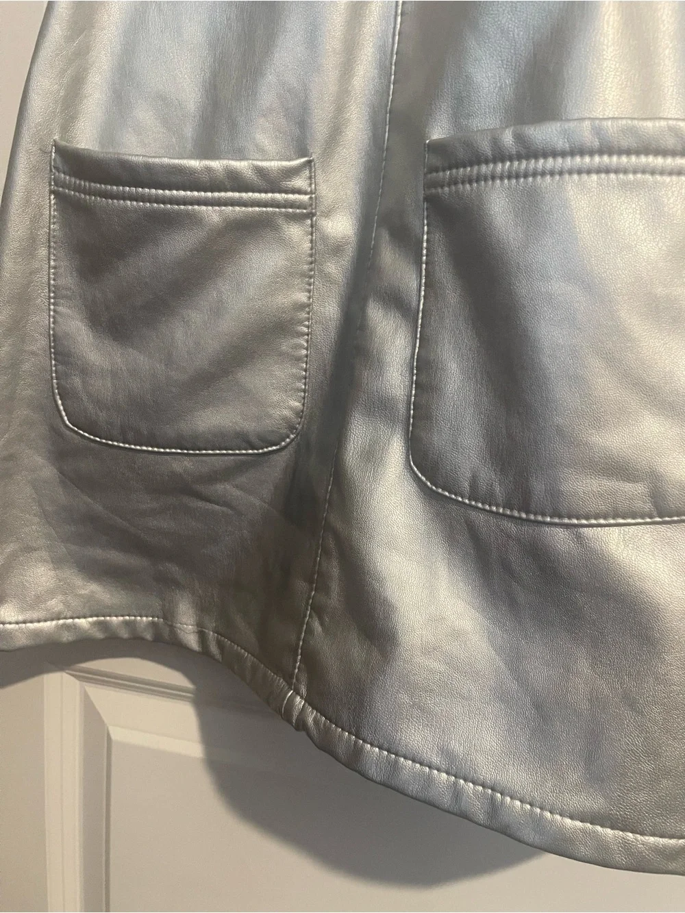 DKNY Girls' 10 Metallic Silver Faux-Leather Pinafore Dress 2 Front Pockets